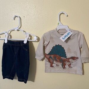 Carter's Beige Dinosaur Top and Dark Jeans Set